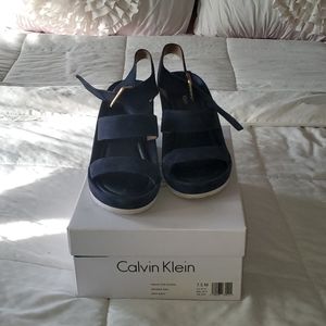 Navy blue wedge sandals